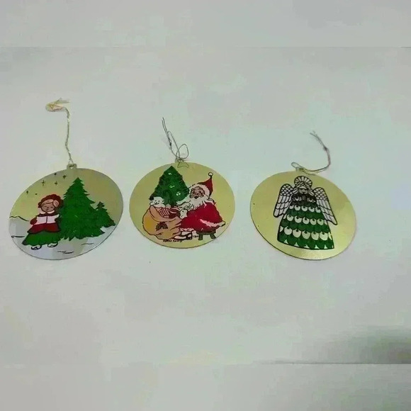 Set of 3 Metal Ornaments - Santa, Angel, Caroler - Picture 1 of 5